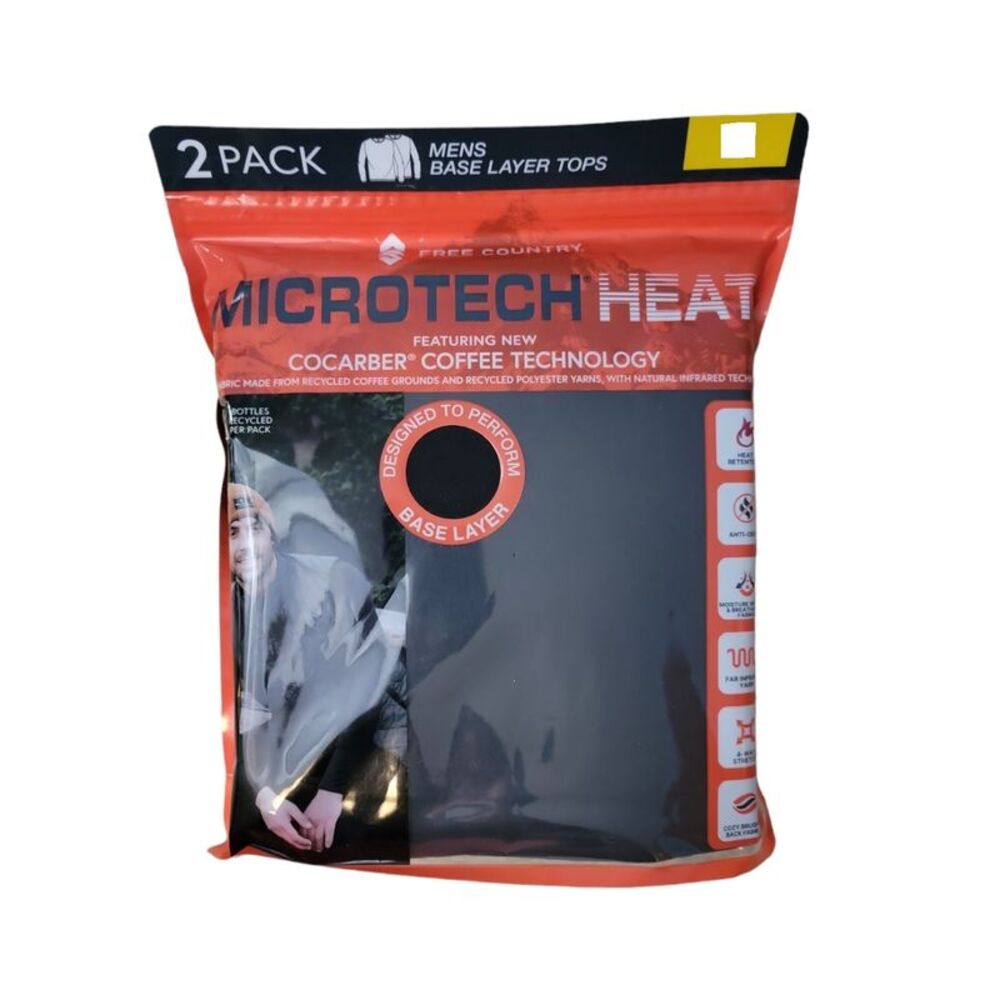 Free Country Men's Microtech Heat Base Layer Tops, 2 Pk, H40MB4536-2S - Black